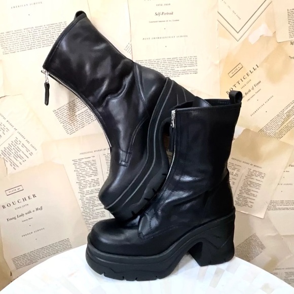 Free People Myles Zip Front Boot Chunky Platform Black Leather - Picture 3 of 12
